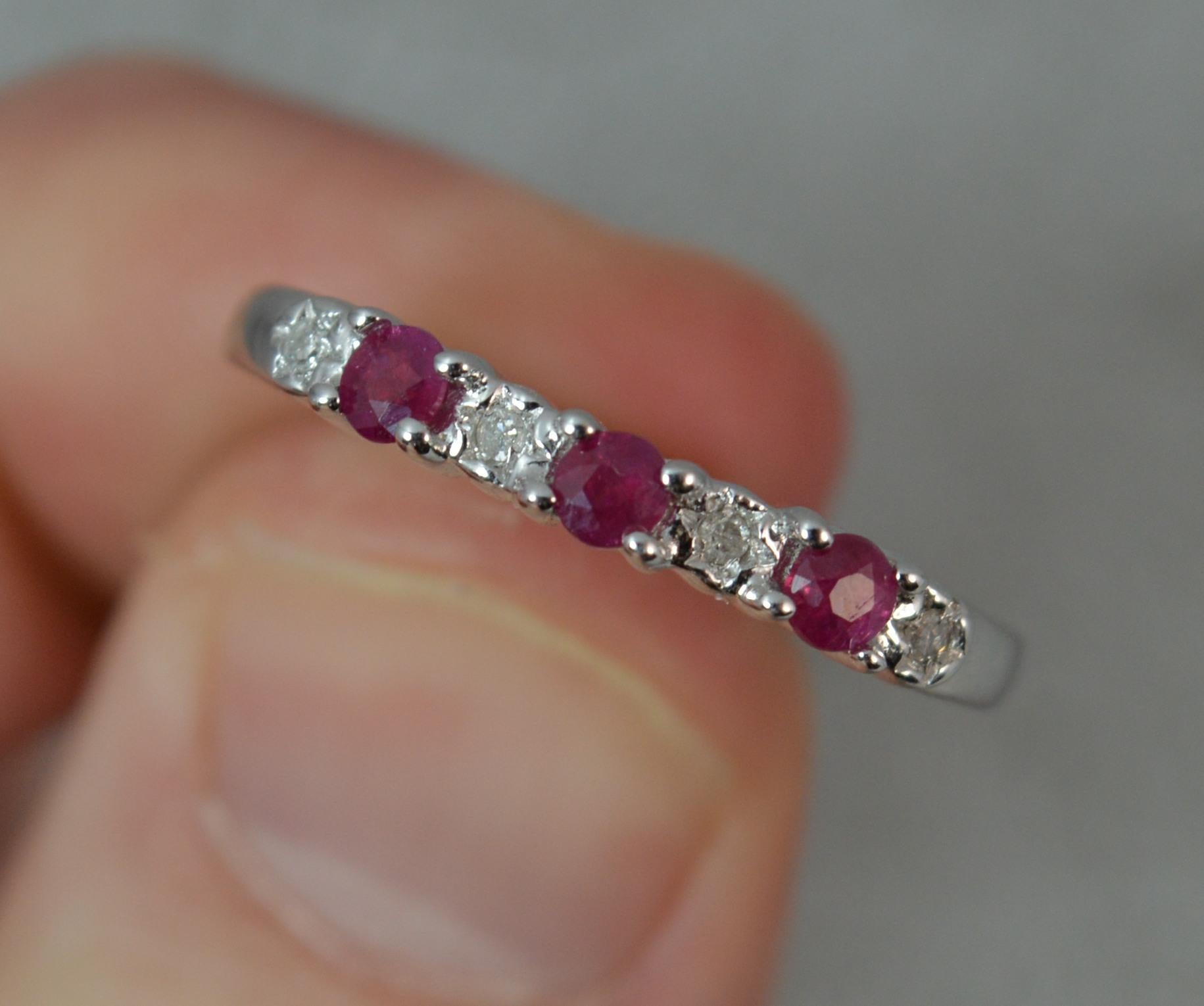 Ruby and Diamond 9 Carat White Gold Half Eternity Stack Ring In Excellent Condition In St Helens, GB