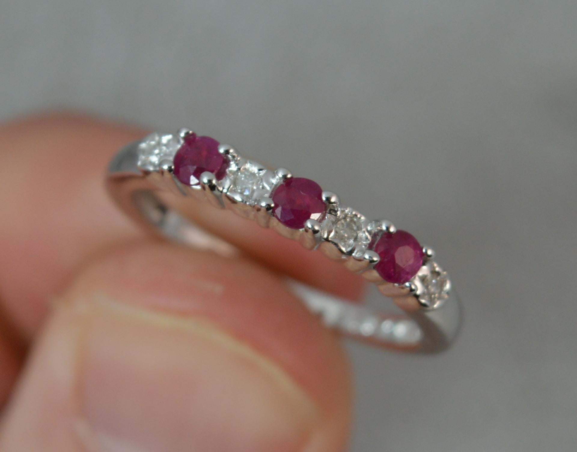 Women's Ruby and Diamond 9 Carat White Gold Half Eternity Stack Ring