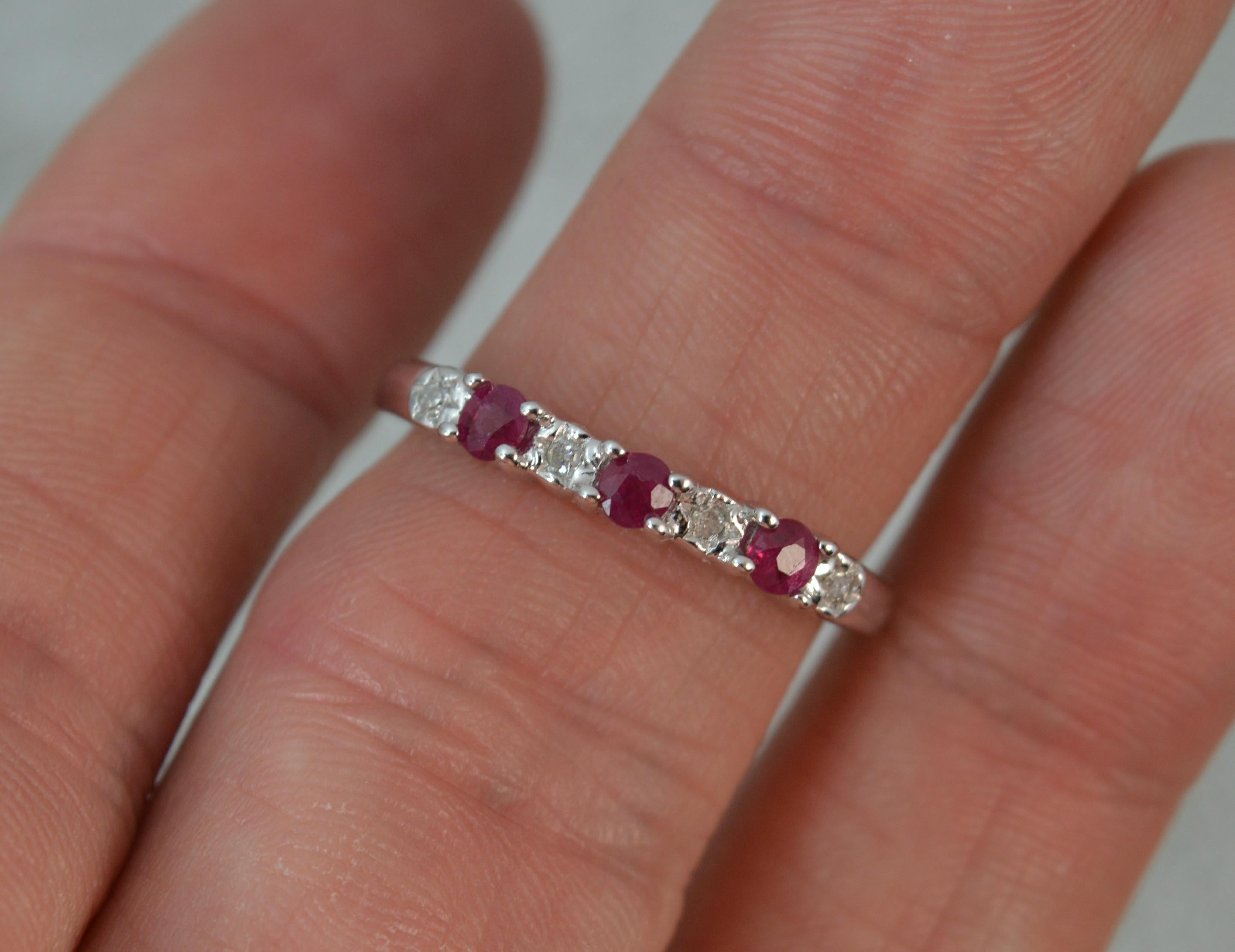 Ruby and Diamond 9 Carat White Gold Half Eternity Stack Ring 1