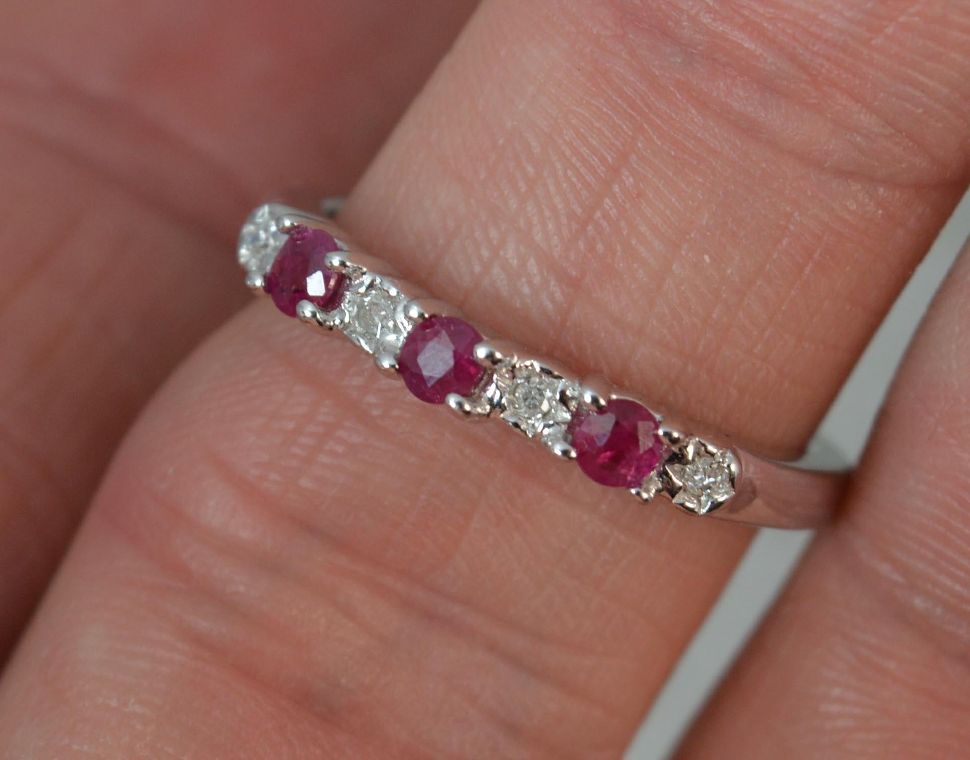 Ruby and Diamond 9 Carat White Gold Half Eternity Stack Ring 2