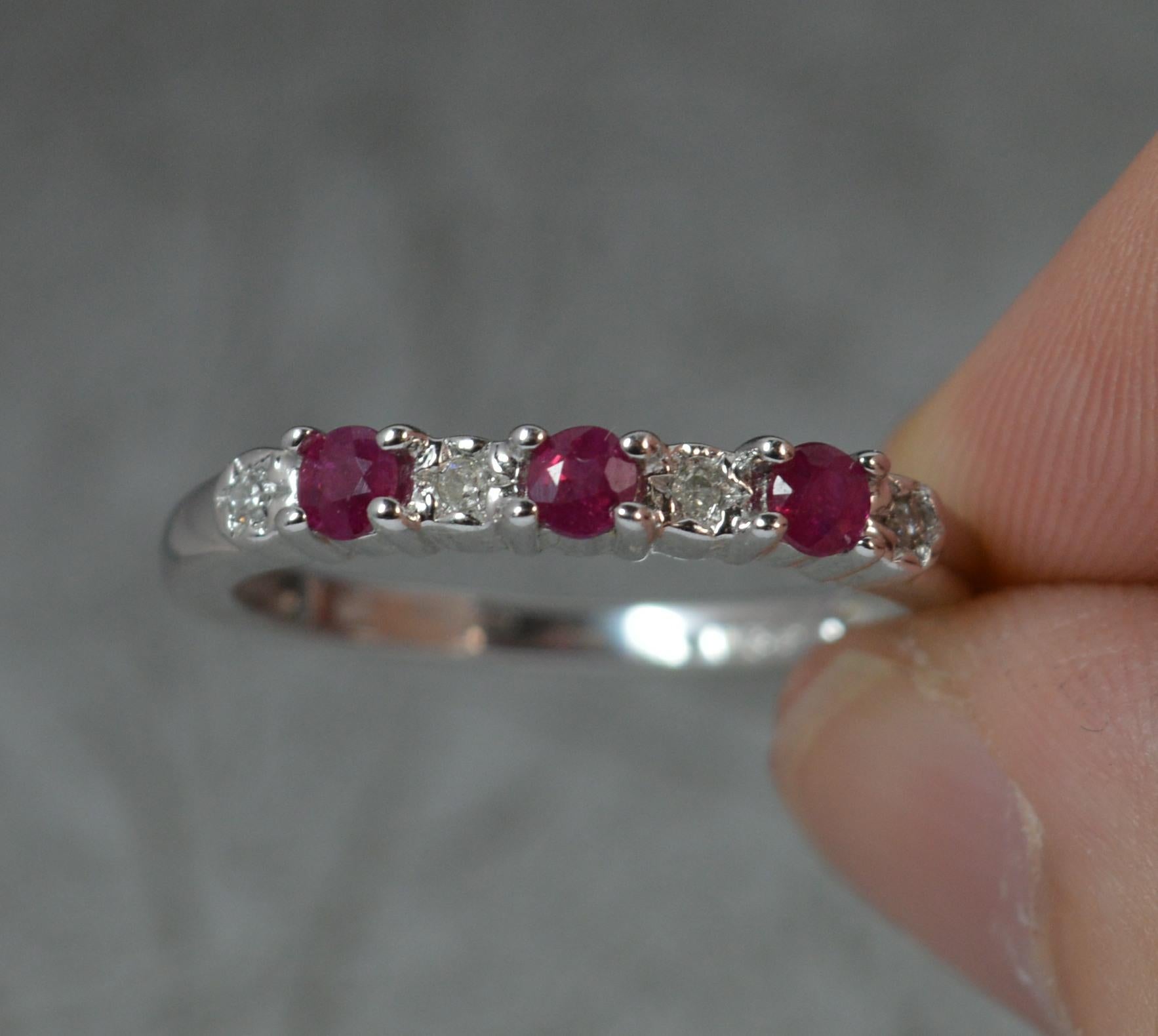 Ruby and Diamond 9 Carat White Gold Half Eternity Stack Ring 3
