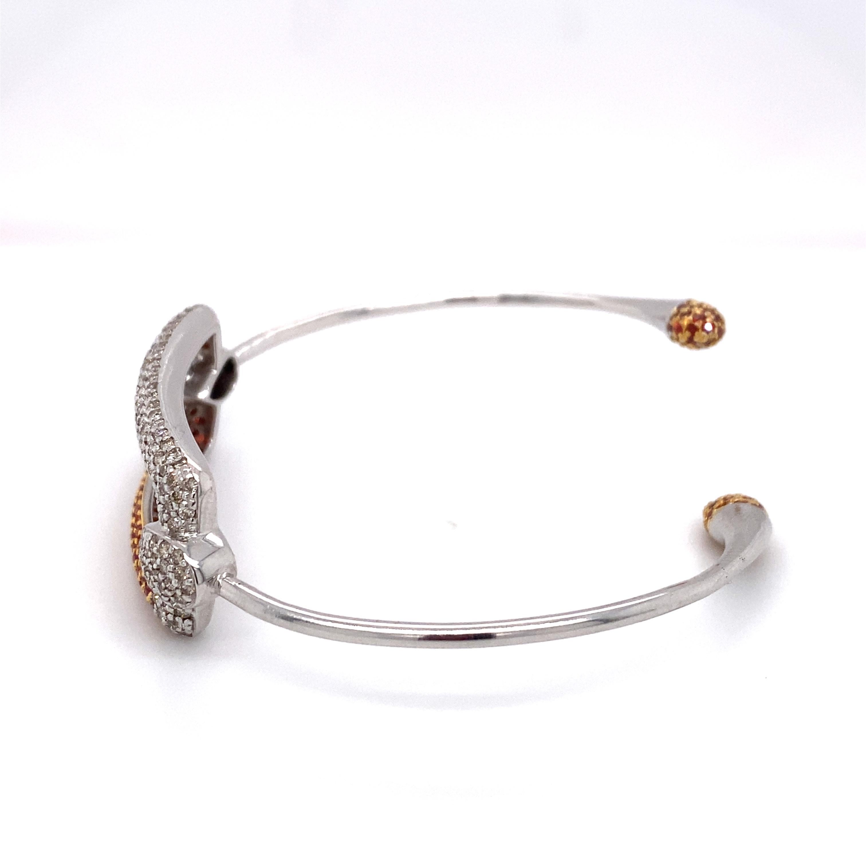 Women's Ruby and Diamond Adjustable Cuff Bracelet in Two Tone 18 Karat Gold