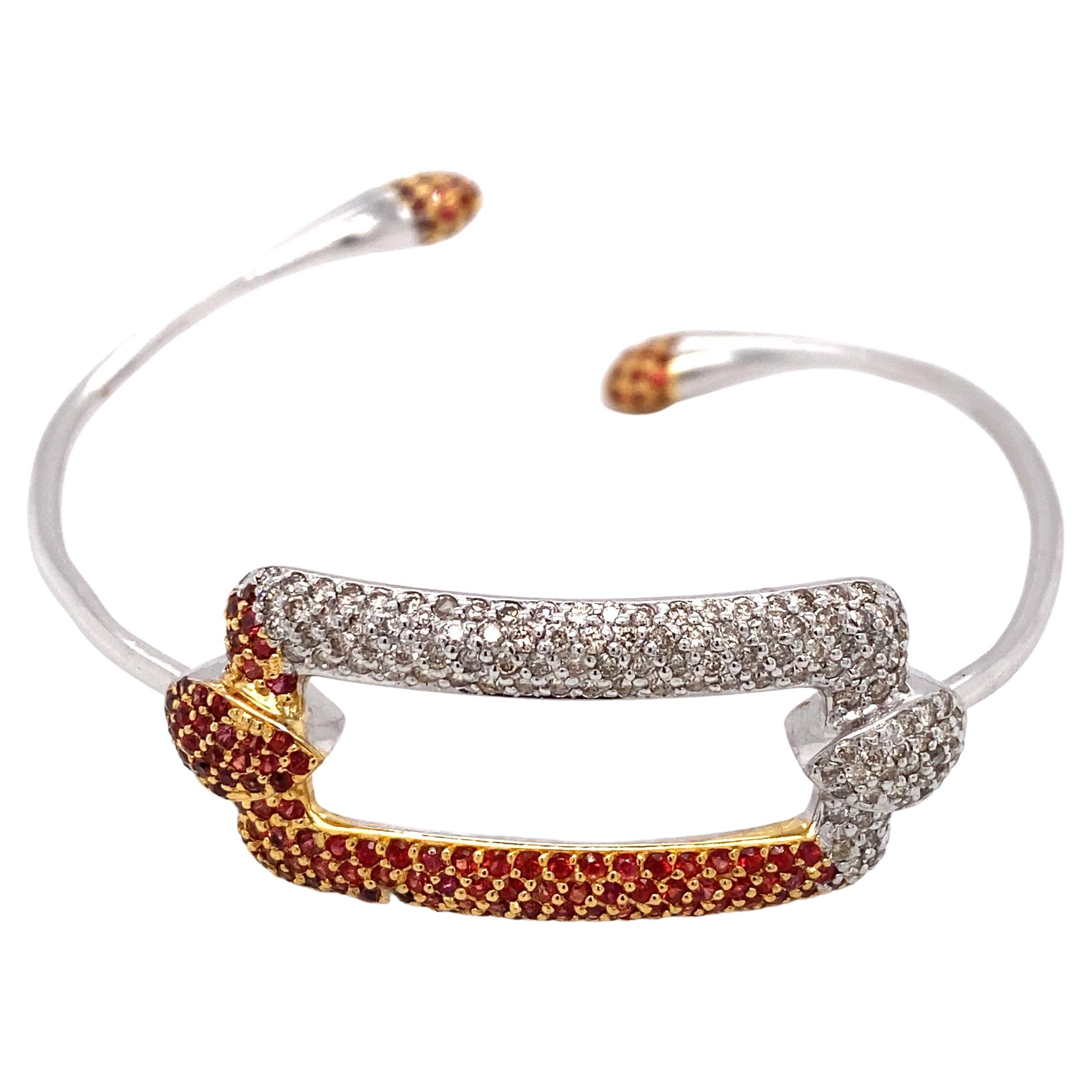 Ruby and Diamond Adjustable Cuff Bracelet in Two Tone 18 Karat Gold