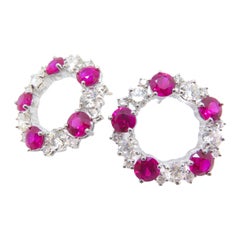 18 Karat White Gold Ruby and Diamond Alternate Stud Loop Earrings 18 Karat White Gold Ruby and Diamond Alternate Stud Loop Earrings
