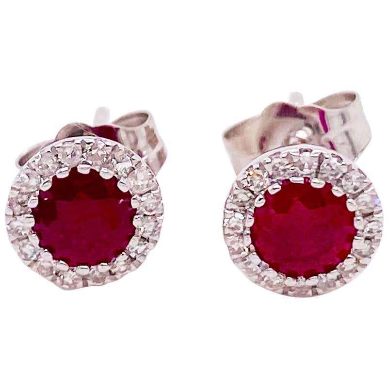 Ruby And Diamond And 14 Karat Gold Stud Earrings With Halo Diamonds ruby-and-diamond-and-14-karat-gold-stud-earrings-with-halo-diamonds