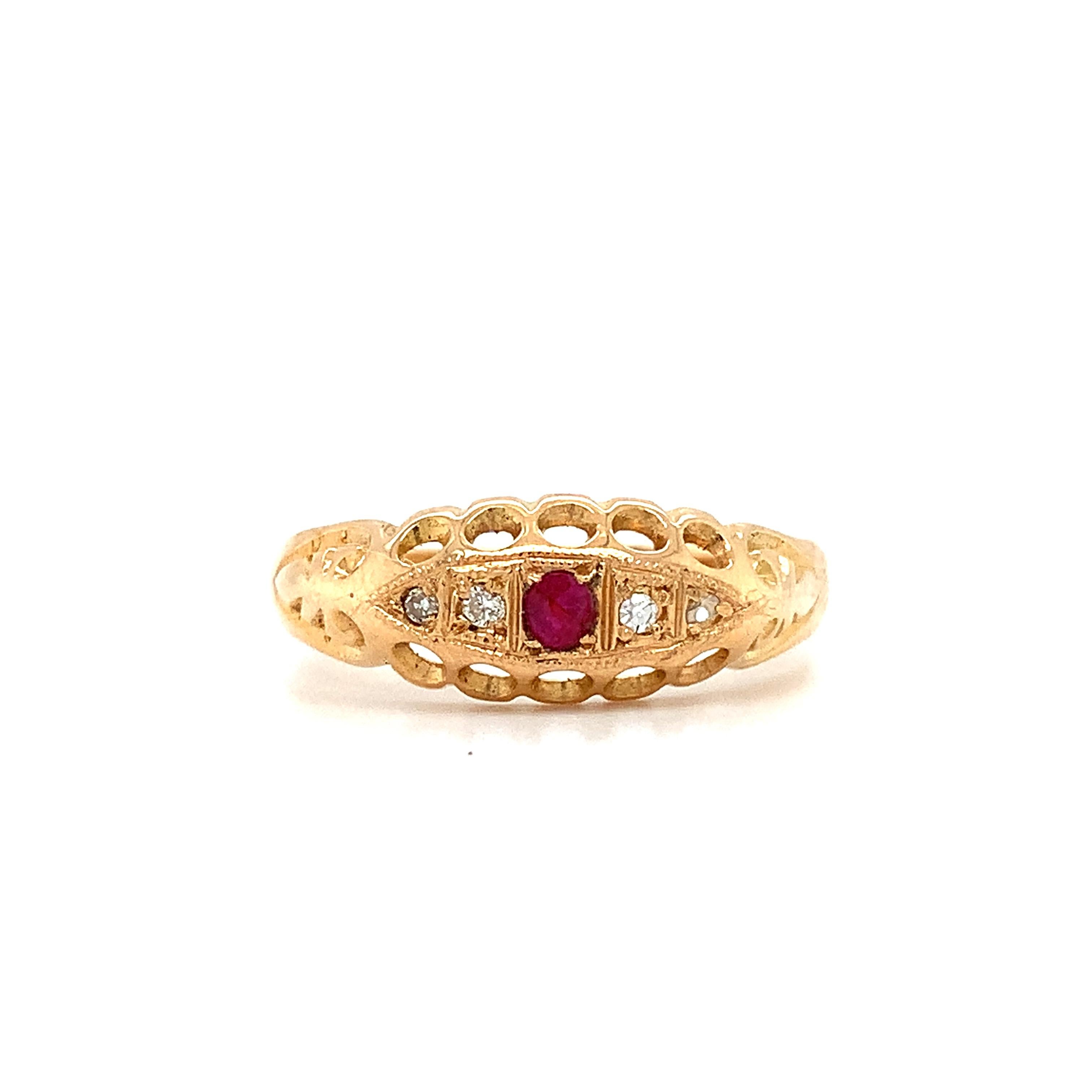 Rubin und Diamant antiker Verlobungsring 18k Gelbgold im Angebot 2