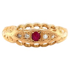 Ruby and diamond antique engagement ring 18k yellow gold