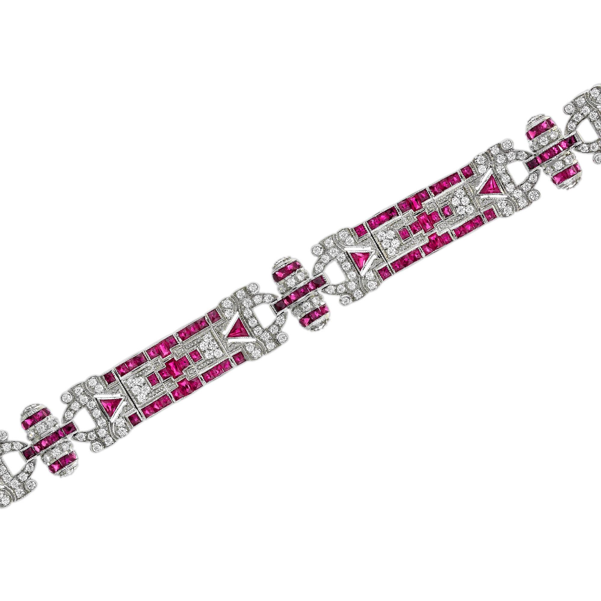 Ruby and Diamond Antique Inspired Bracelet in 18 White Gold im Zustand „Neu“ im Angebot in Bangkok, TH