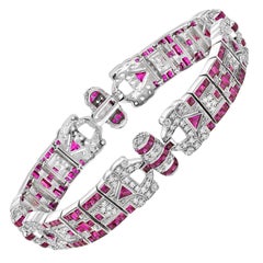 Bracelet d'inspiration antique en or blanc 18 rubis et diamants
