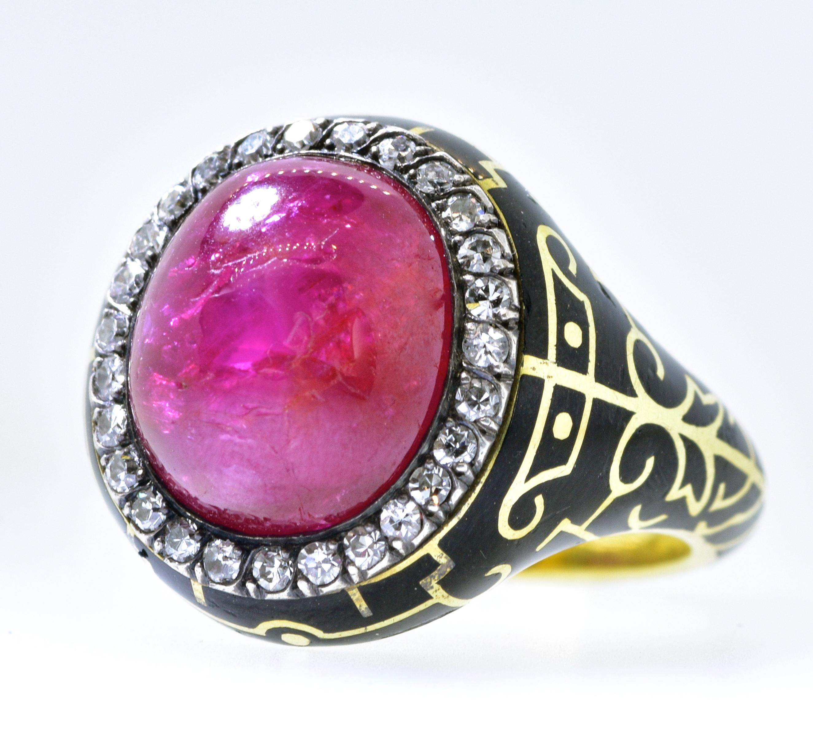 Burma Ruby, natural, untreated and unheated and accompanied with a certificate from The American Gemological Laboratories, this Burma ruby weighs approximately 8.5 cts.  This ring is antique, late 19th century, in gold and silver and unusual with