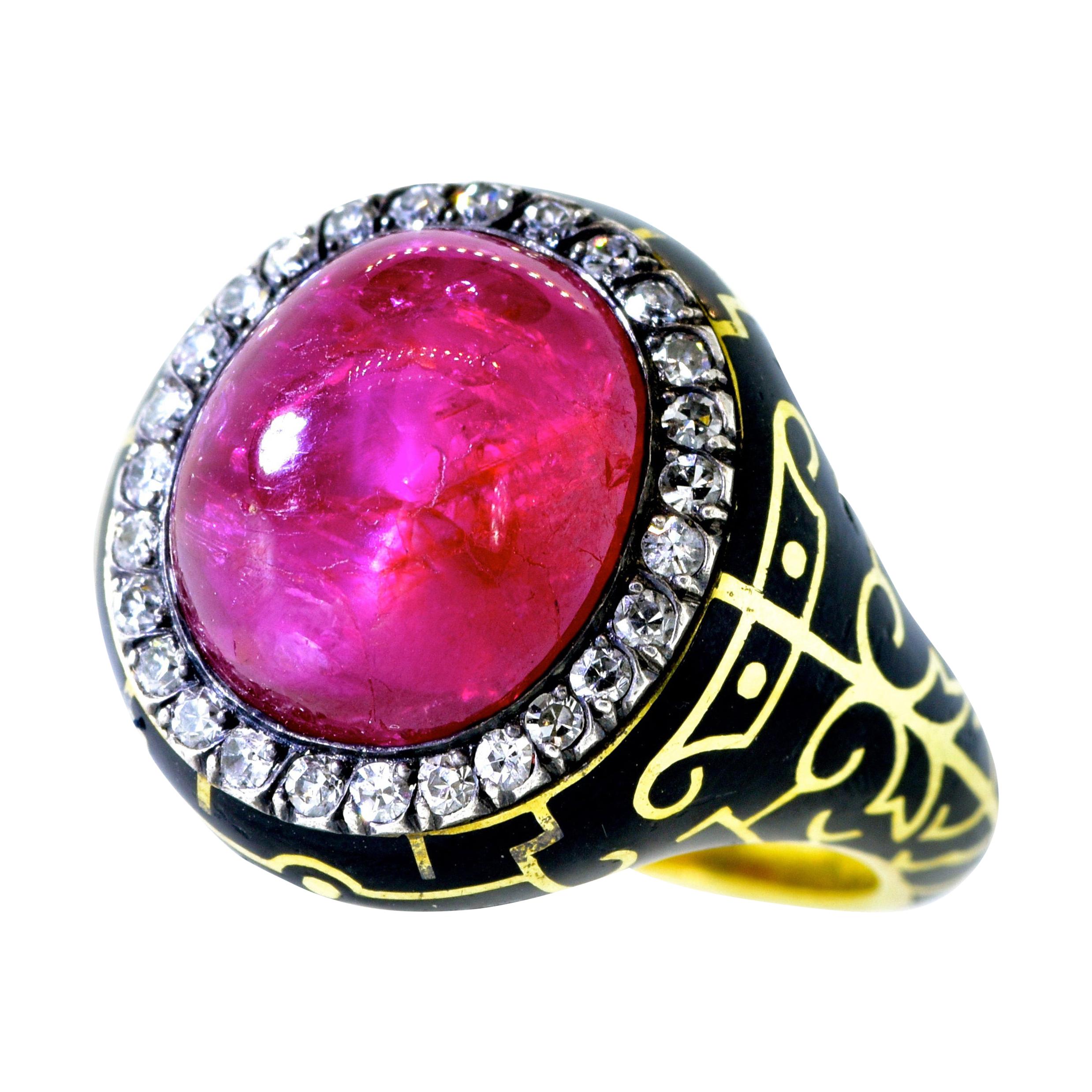 Ruby and Diamond Antique Ring, AGL Certified Natural and Unheated, circa 1895