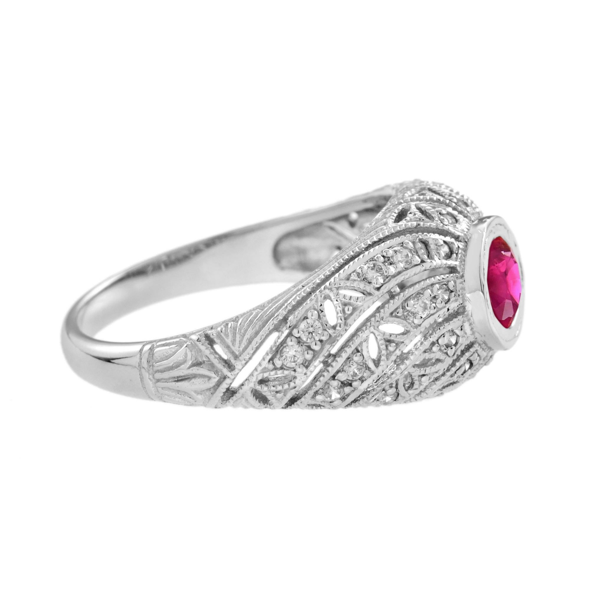 For Sale:  Ruby and Diamond Antique Style Engagement Ring in 14k White Gold 3