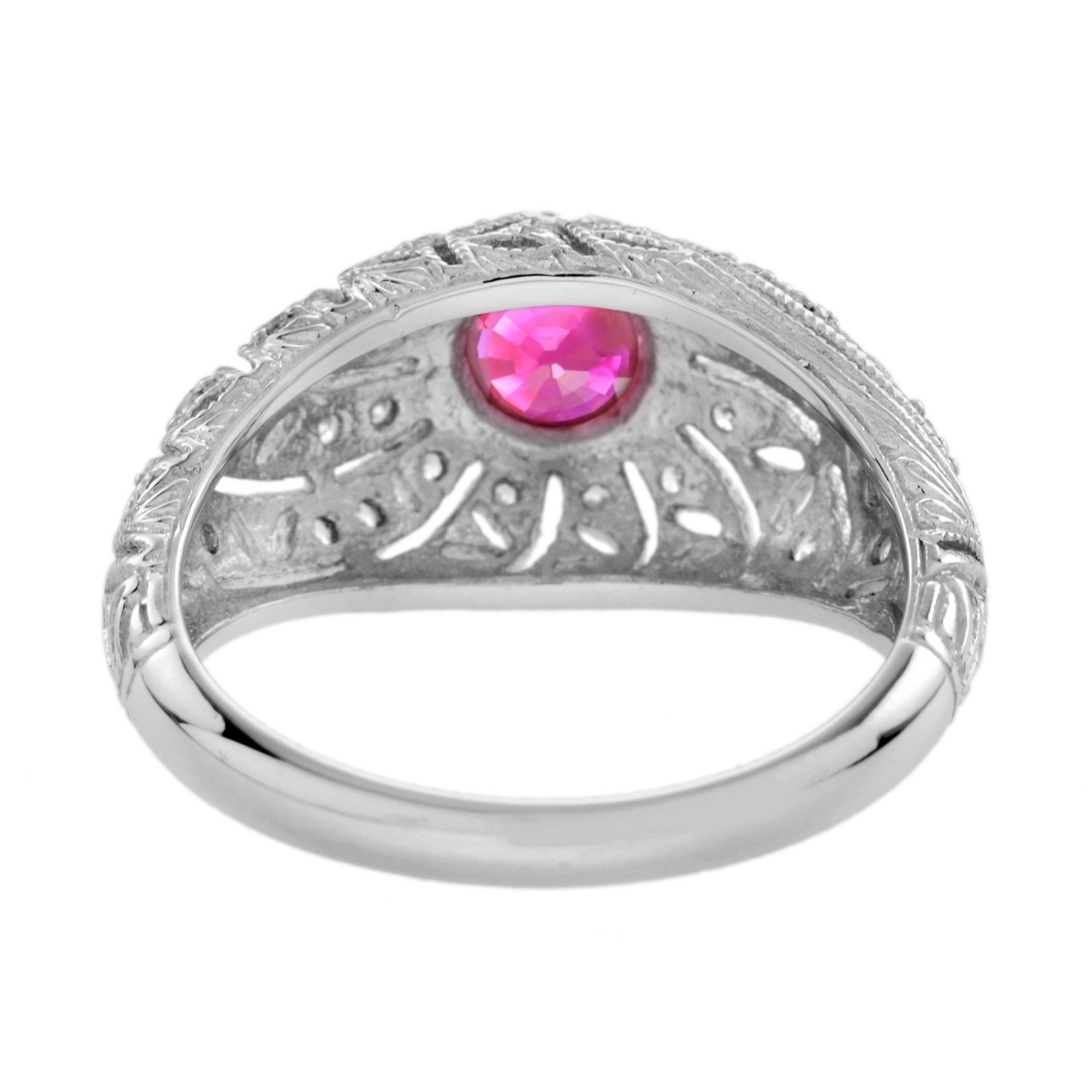 For Sale:  Ruby and Diamond Antique Style Engagement Ring in 14k White Gold 4