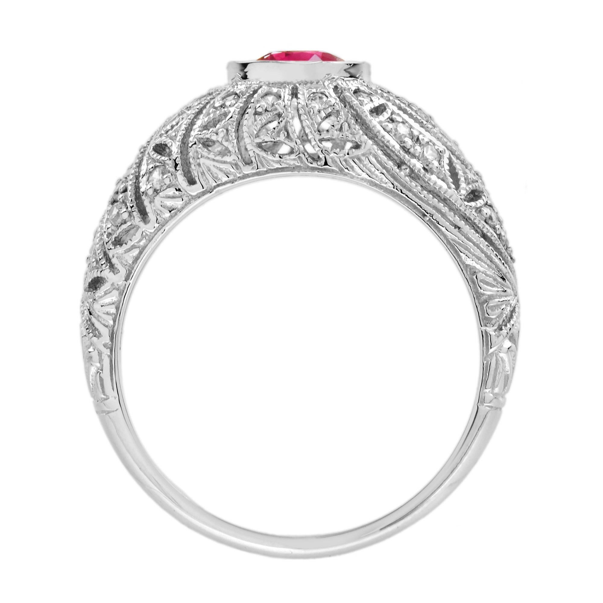 For Sale:  Ruby and Diamond Antique Style Engagement Ring in 14k White Gold 5