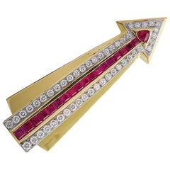 Vintage Ruby and Diamond Arrow Brooch