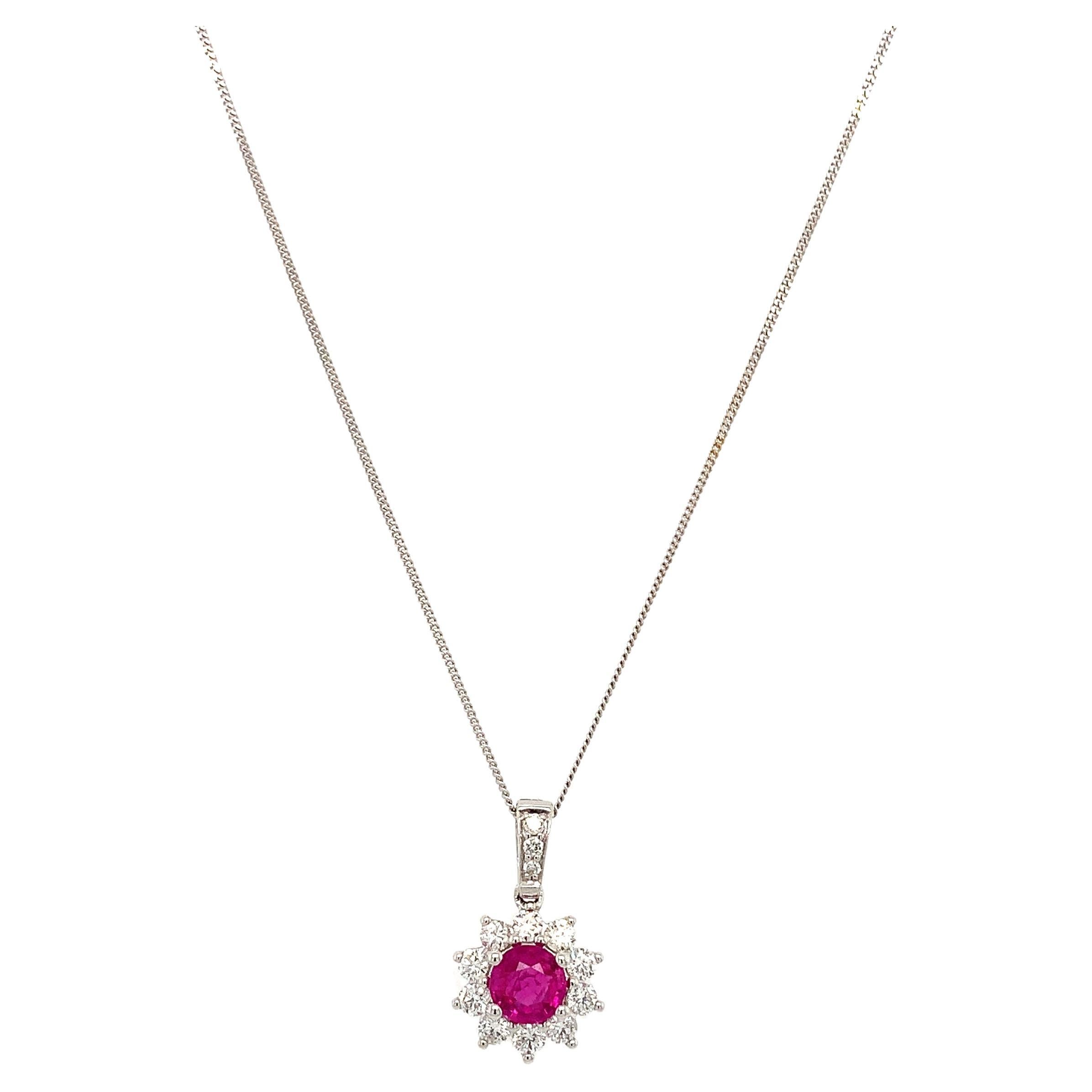 Ruby and diamond art deco drop necklace 18k white gold