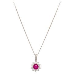 Ruby and diamond art deco drop necklace 18k white gold