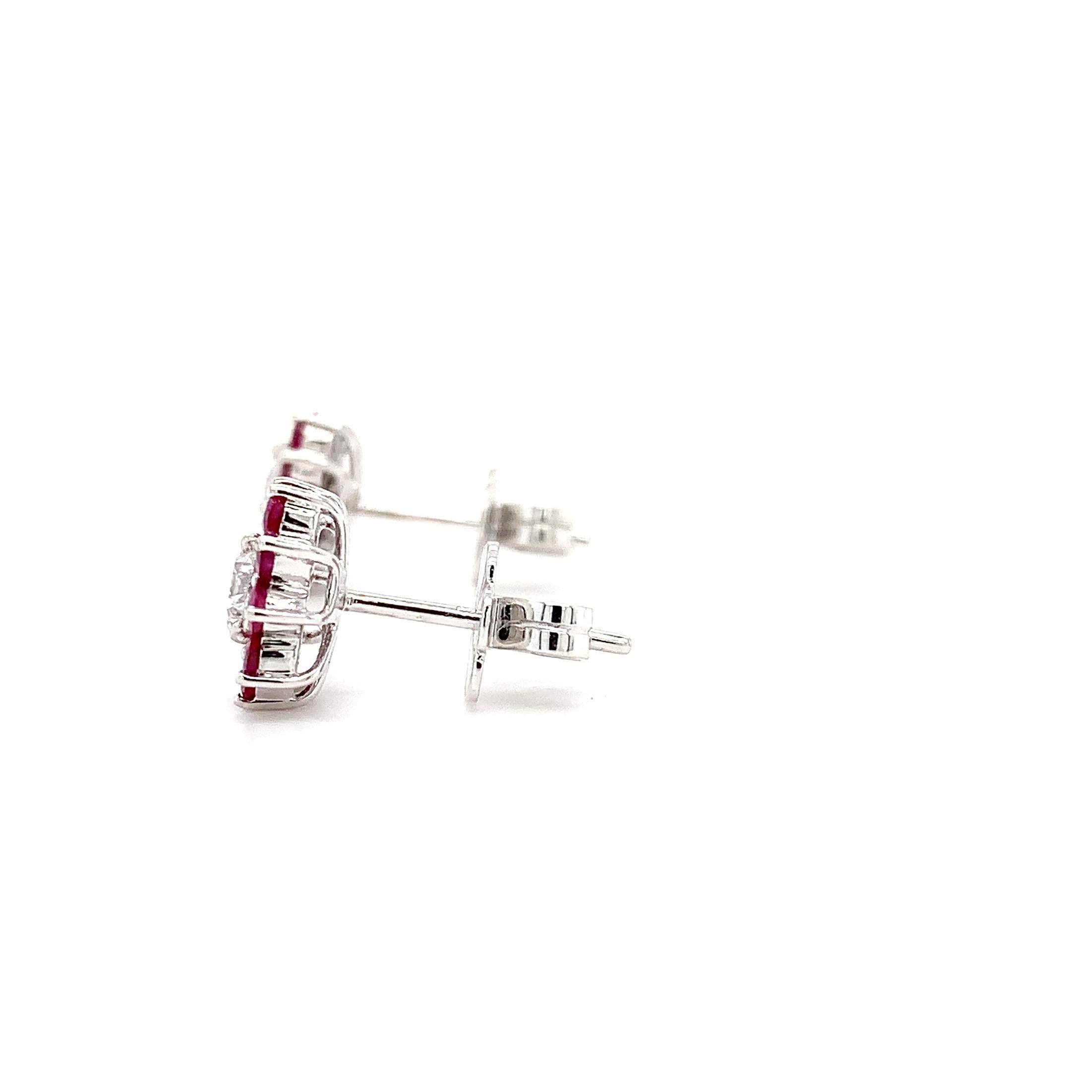 De las mujeres Pendientes art deco flor de rubí y diamante oro blanco 18k en venta