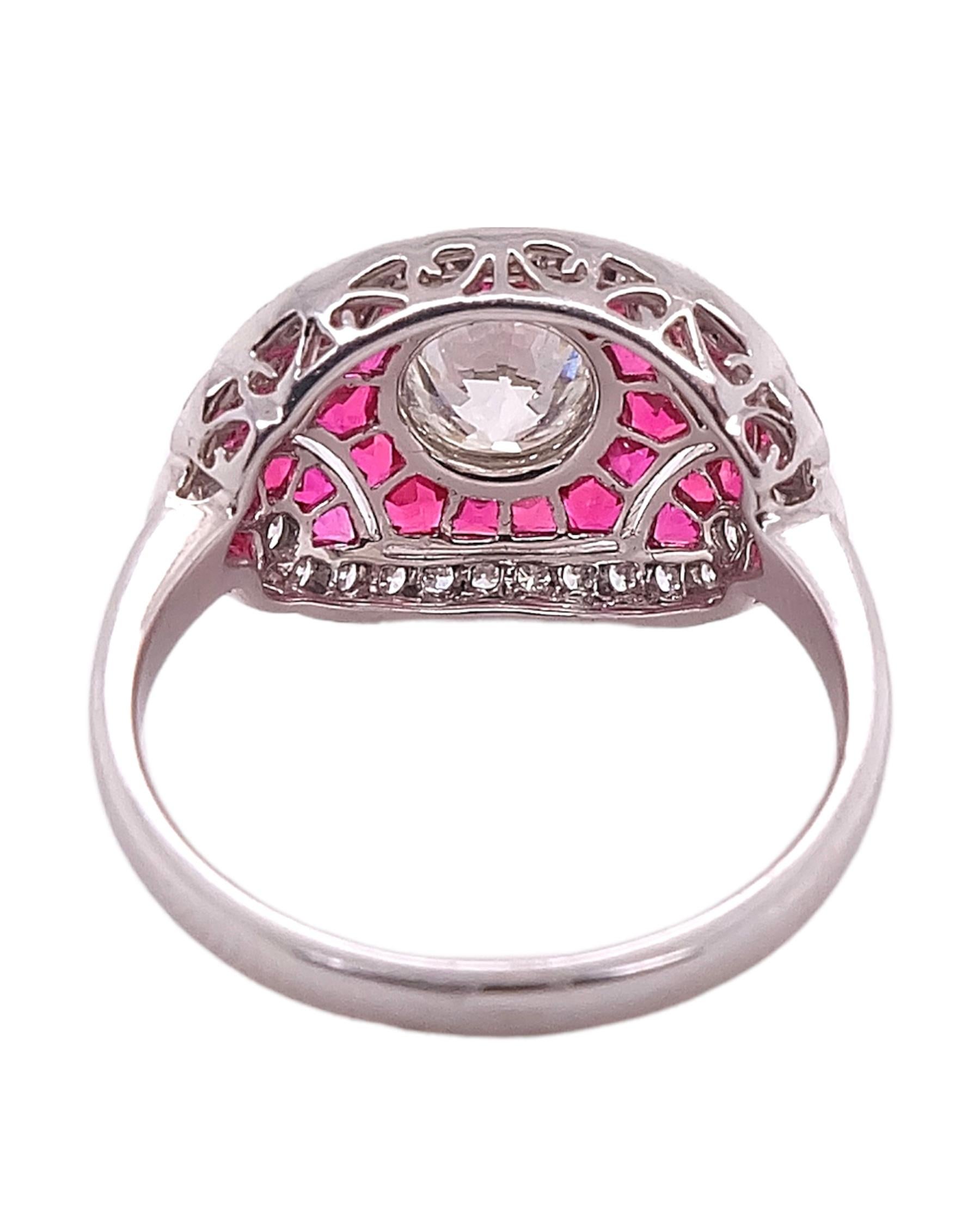 Round Cut Sophia D. Ruby and Diamond Art Deco Platinum Ring For Sale
