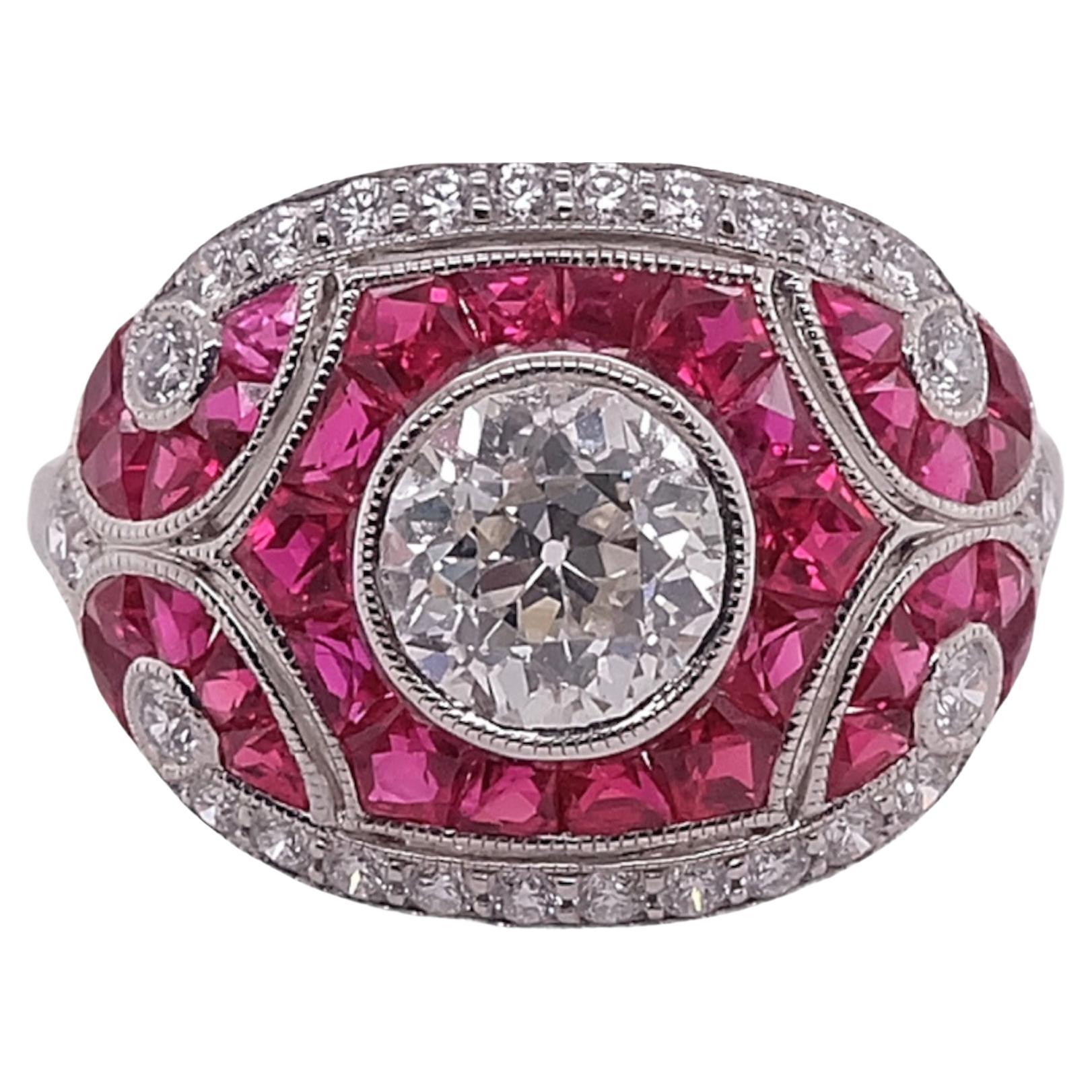 Sophia D. Ruby and Diamond Art Deco Platinum Ring