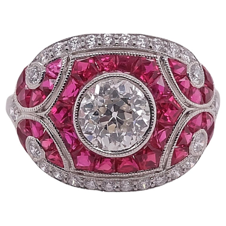 Ruby and Diamond Art Deco Platinum Ring For Sale at 1stDibs