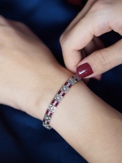 Ruby and Diamond Art Deco Style Bracelet in 14K White Gold