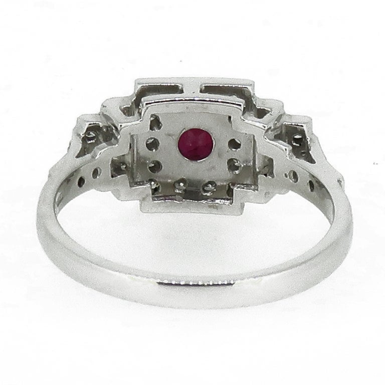 Ruby and Diamond Art Deco Style Cluster Ring 18 Karat White Gold For ...
