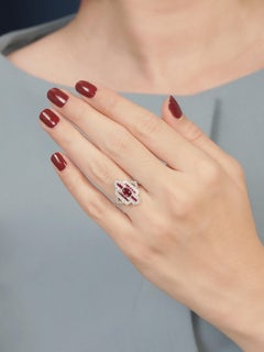 Ruby and Diamond Art Deco Style Dinner Ring in 18K White Gold