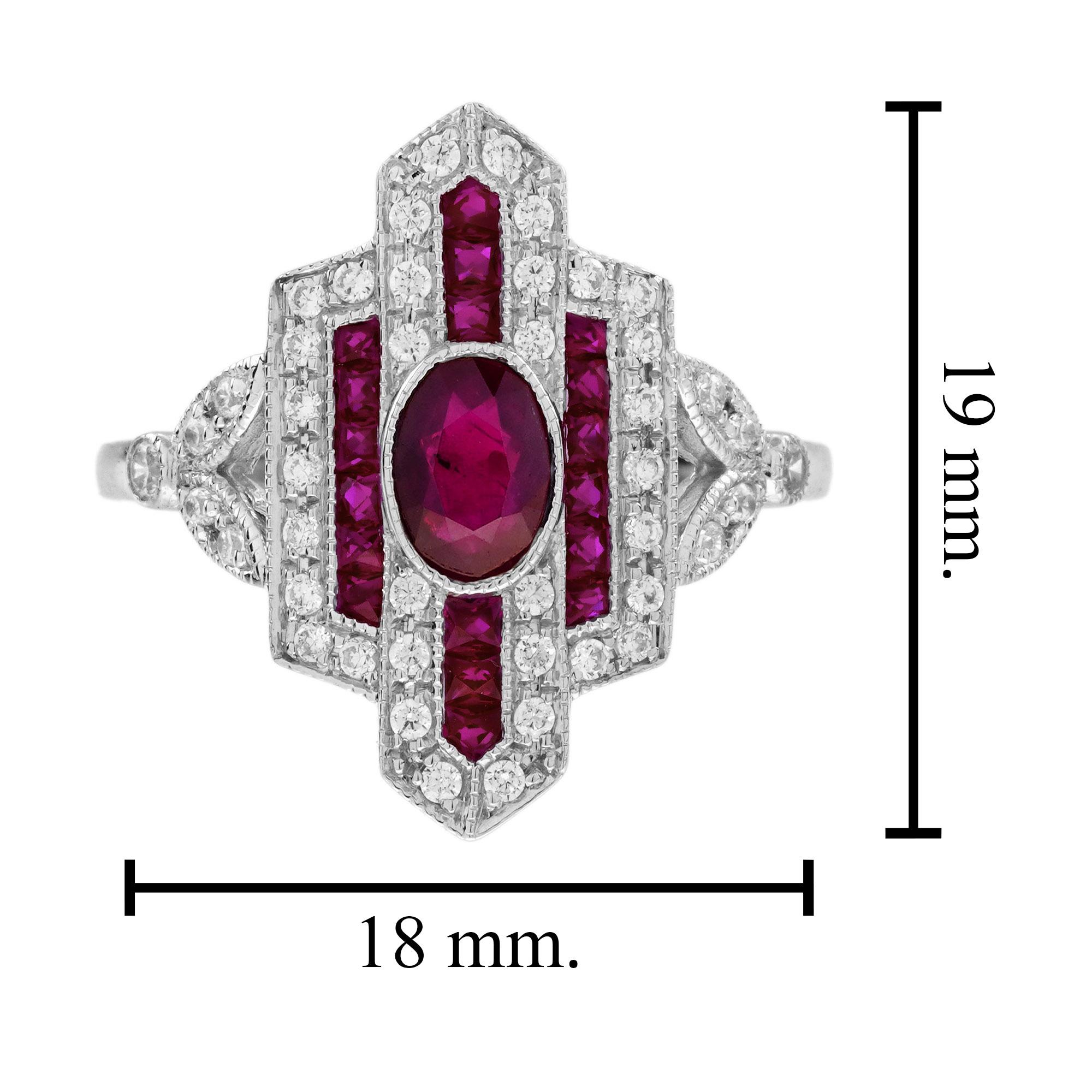 Ruby and Diamond Art Deco Style Dinner Ring in 18K White Gold For Sale ...