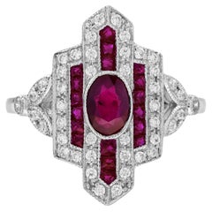 Ruby and Diamond Art Deco Style Dinner Ring in 18K White Gold