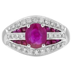 Ruby and Diamond Art Deco Style Engagement Dome Ring in 14K White Gold Ruby and Diamond Art Deco Style Engagement Dome Ring in 14K White Gold