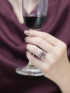 Ruby and Diamond Art Deco Style Engagement Ring in 14K White Gold