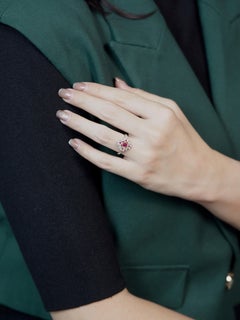 Art Deco Style 14K Yellow Gold Ruby and Diamond Engagement Ring, 0.66 Carat