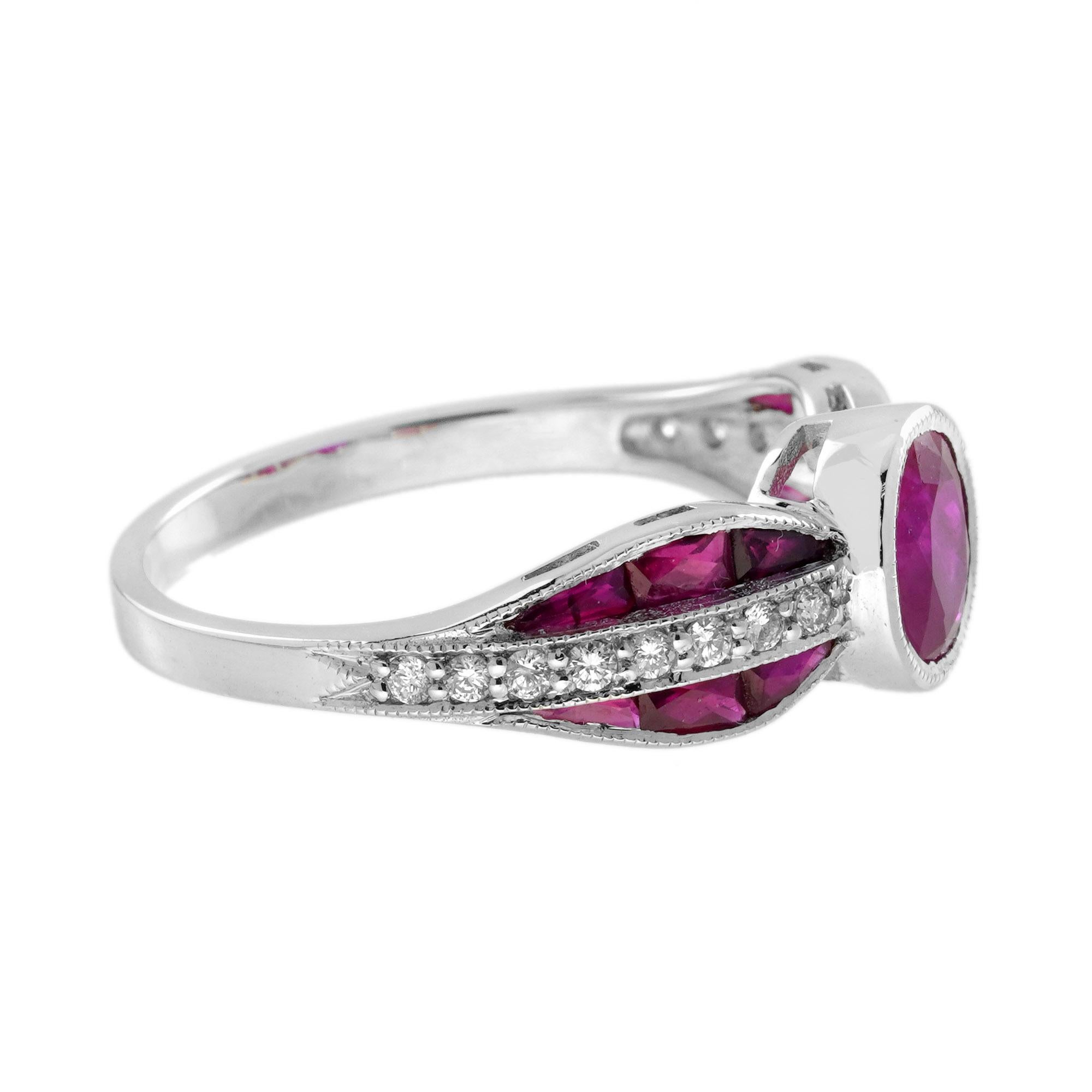 Ruby and Diamond Art Deco Style Engagement Ring in 14K White Gold In New Condition For Sale In Bangkok, TH