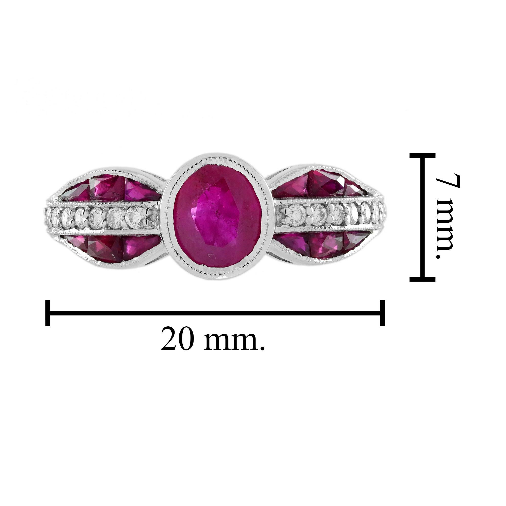 Ruby and Diamond Art Deco Style Engagement Ring in 14K White Gold For Sale 2