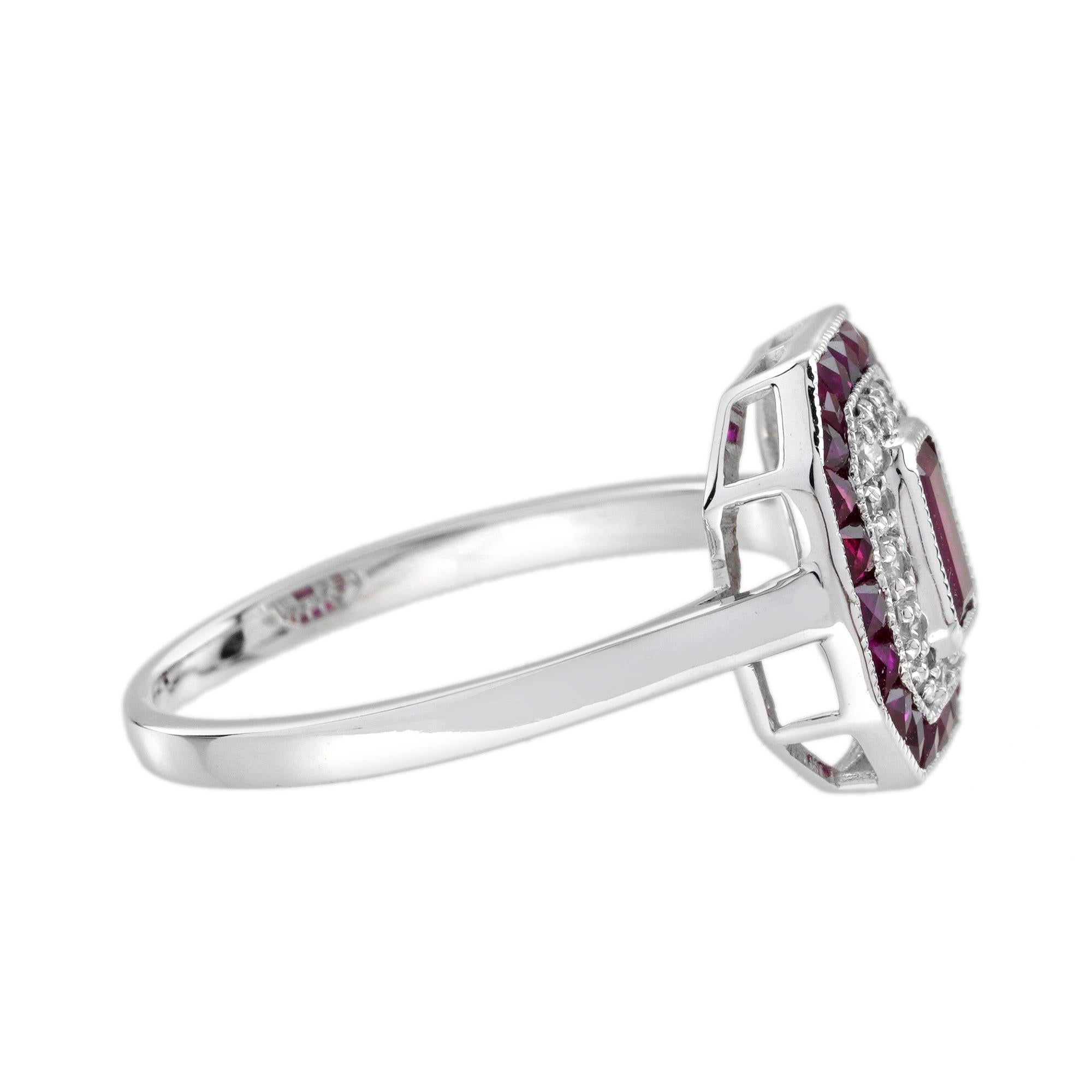 Ruby and Diamond Art Deco Style Engagement Ring in 14K White Gold For Sale 2