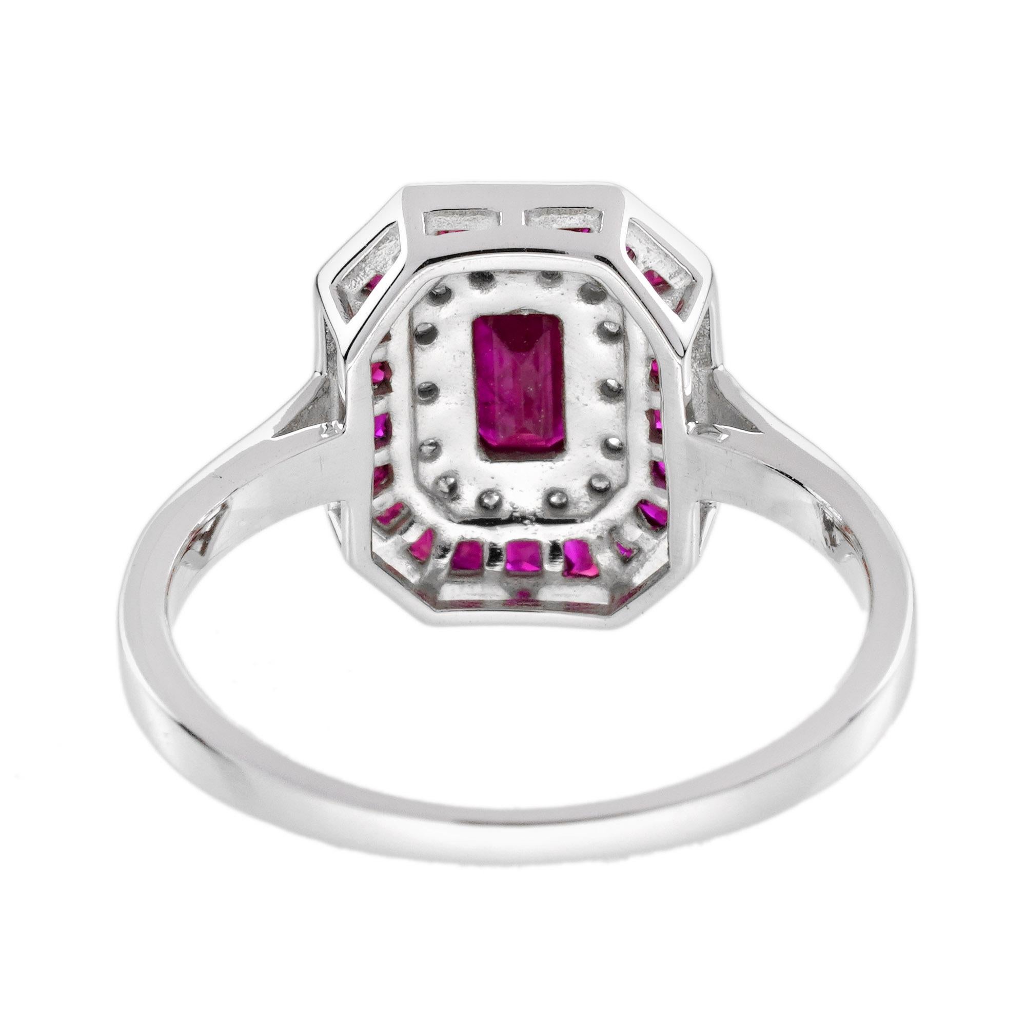 Ruby and Diamond Art Deco Style Engagement Ring in 14K White Gold For Sale 3