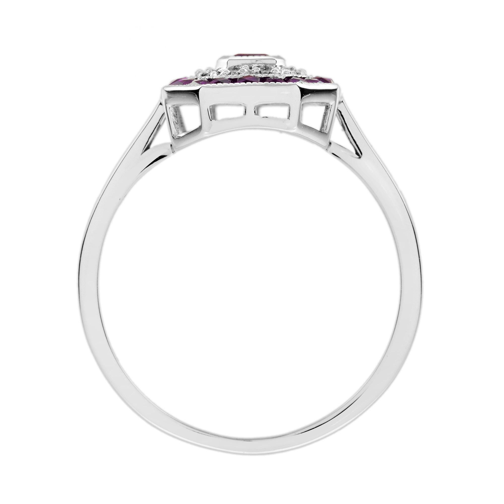 Ruby and Diamond Art Deco Style Engagement Ring in 14K White Gold For Sale 4