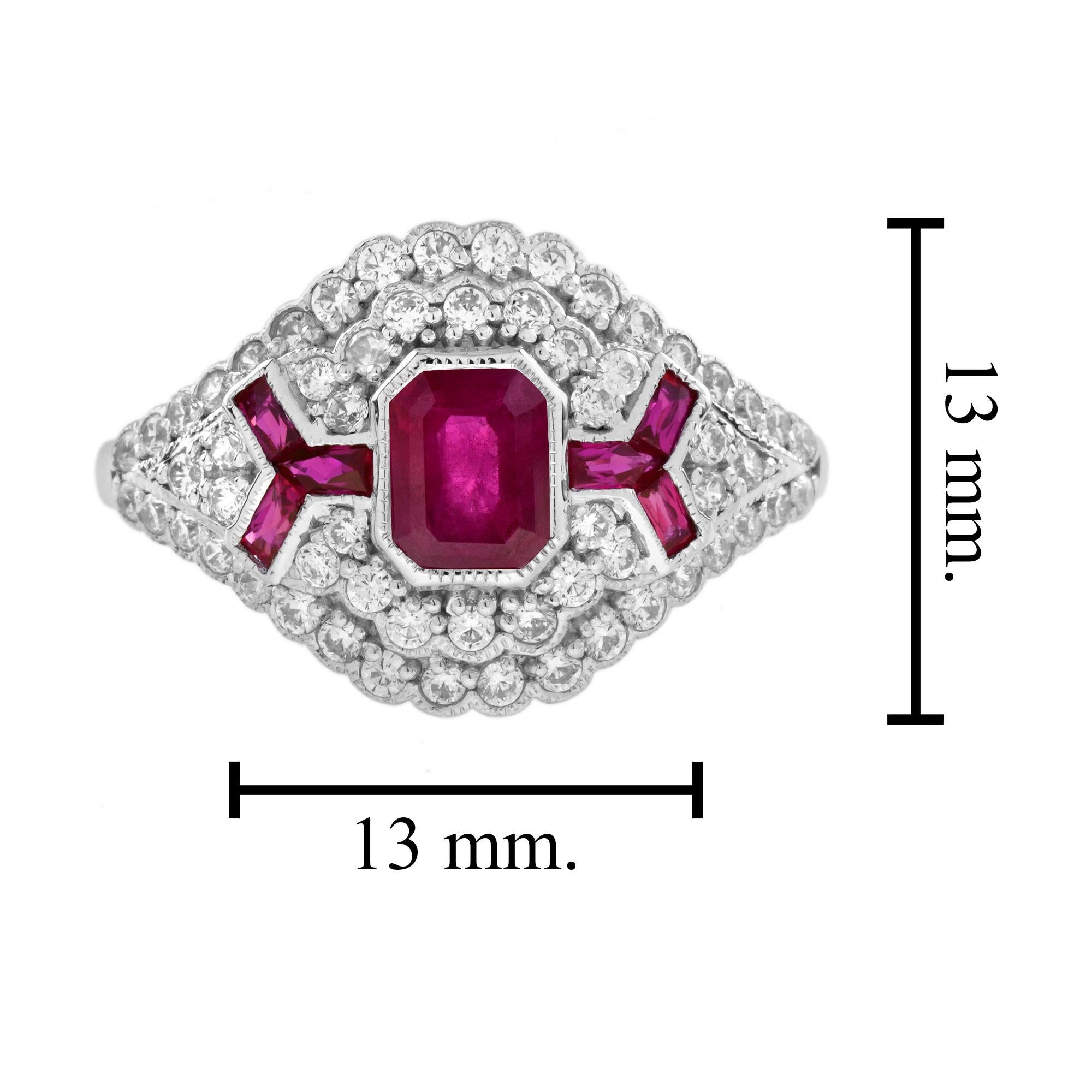 Ruby and Diamond Art Deco Style Engagement Ring in 18K White Gold For Sale 2