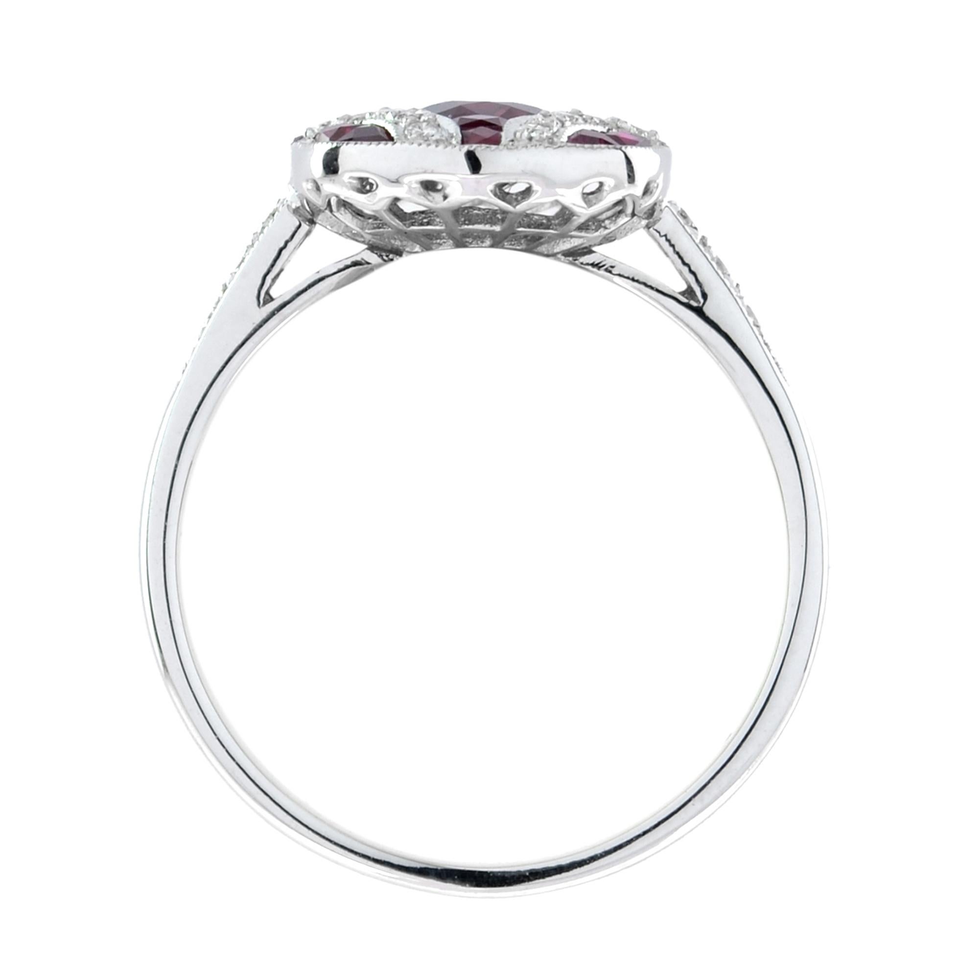 Anello di fidanzamento in stile Art Deco con rubino e diamanti in oro bianco 18 carati in vendita 3