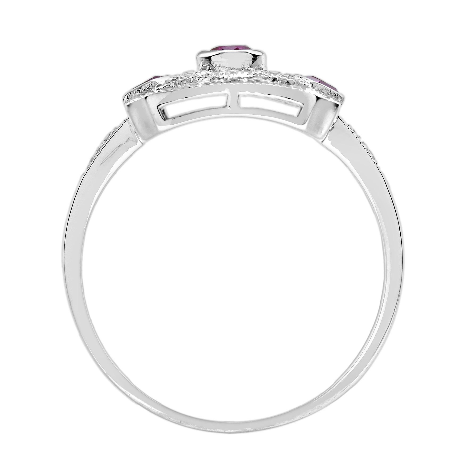 Ruby and Diamond Art Deco Style Filigree Ring in 14K White Gold For Sale 1