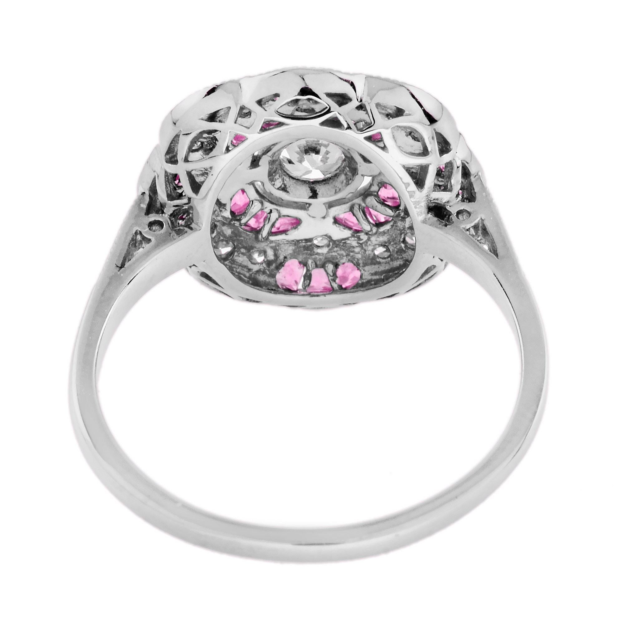 Blumen-Cluster-Ring aus 14 Karat Weißgold mit Rubin und Diamant im Art-déco-Stil im Zustand „Neu“ im Angebot in Bangkok, TH
