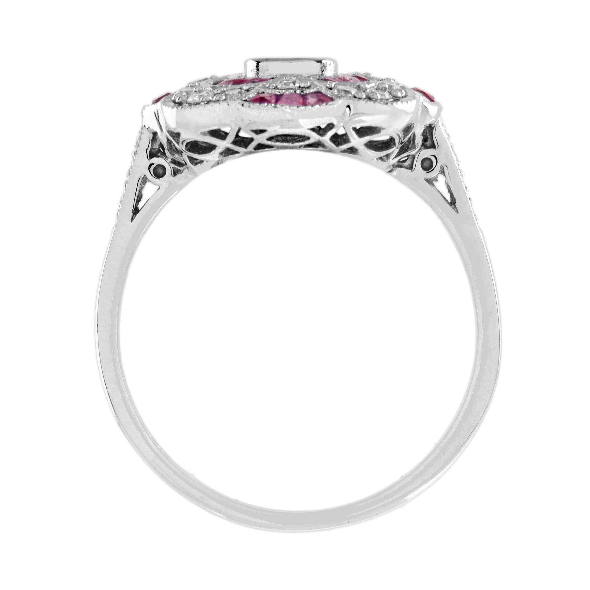 Blumen-Cluster-Ring aus 14 Karat Weißgold mit Rubin und Diamant im Art-déco-Stil Damen im Angebot