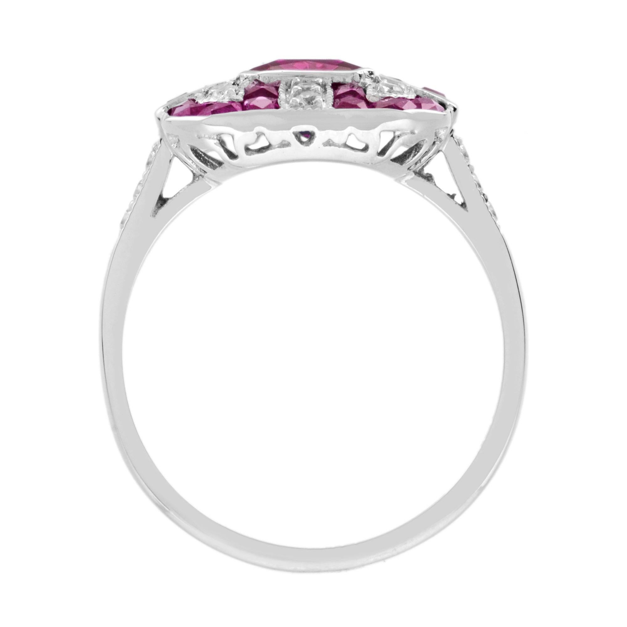 Ruby and Diamond Art Deco Style Octagon  Engagement Ring in 18K White Gold For Sale 1