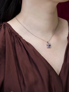 Ruby and Diamond Art Deco Style Pendant in 14K White Gold