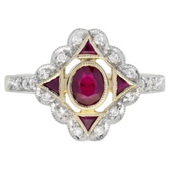 Ruby and Diamond Art Deco Style Ring in 14K Yellow Gold