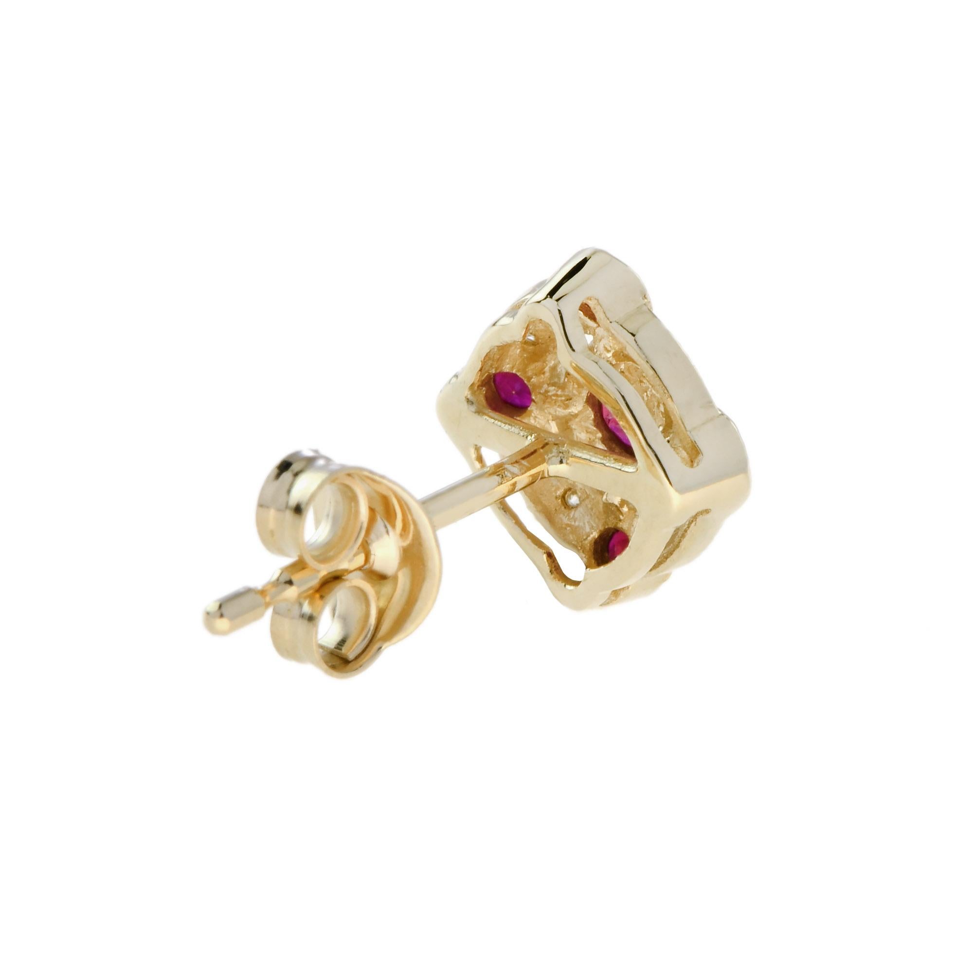 Ruby and Diamond Art Deco Style Stud Earrings in 14K Yellow Gold Art Decó en venta