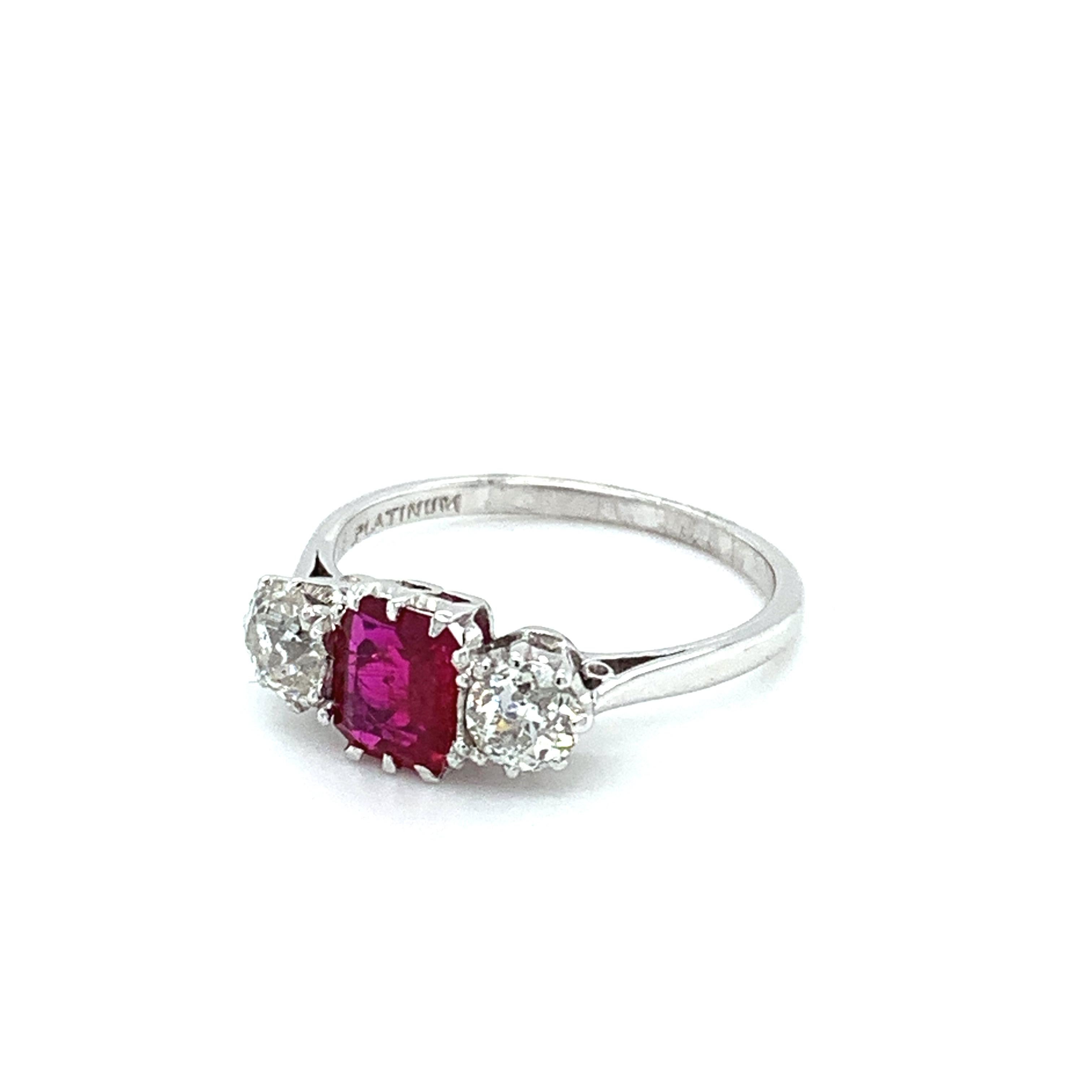Art Deco Ruby and diamond art deco trilogy engagement ring platinum For Sale