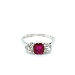Ruby and diamond art deco trilogy engagement ring platinum