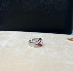 Ruby and Diamond Baguette Diamond Ring 18K White Gold